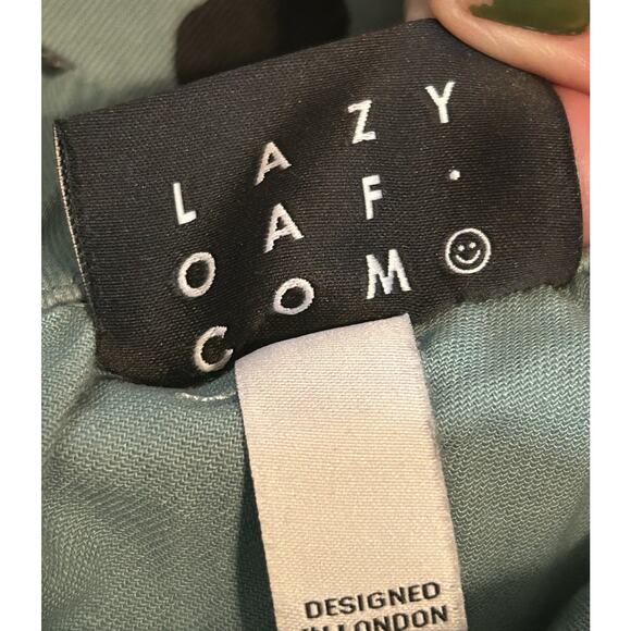 Lazy Oaf Happy Sad Barrel Leg Colorblock Green Cotton Trouser Pants-Size 10/32" - Picture 7 of 7